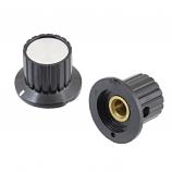 KYP25-18-6 knoflík plastový, průměr 25mm, osa 6mm, černo/stříbrný