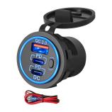 12V USB zásuvka nabíječky do auta Duální 30W PD USB-C a 18W QC3.0 LED Modrá 
