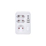 Solight P109C zásuvková rozbočka 3x 230V s 2x USB A+C, bílá, vypínač