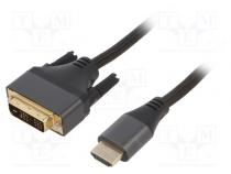 Cable  DVI-D (18+1) plug,HDMI plug  polyamide  1.8m  black