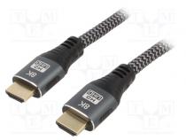Cable  HDMI 2.1  HDMI plug,both sides  textile  1m  black  Core  Cu