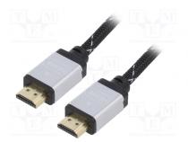 Cable  HDMI 2.0  HDMI plug,both sides  polyamide  1m  black  30AWG