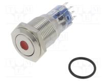 Switch  vandal resistant  DPDT  3A/250VAC  IP67  ON-(ON)  red  2kV