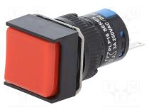 Switch  push-button  Pos  2  5A/250VAC  ON-(ON)  IP40  red  18x18mm