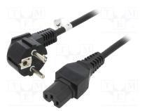 Kabel CEE 7/7 (E/F) úhlová vidlice, IEC C15 zásuvka PVC 2m